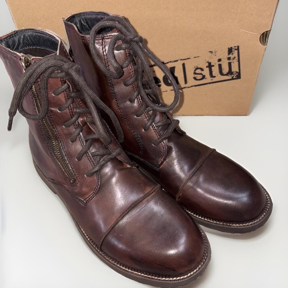 Bed Stu Troop Patriot -Teak Dirty Leather Combat Boots Men Size 9 NEW